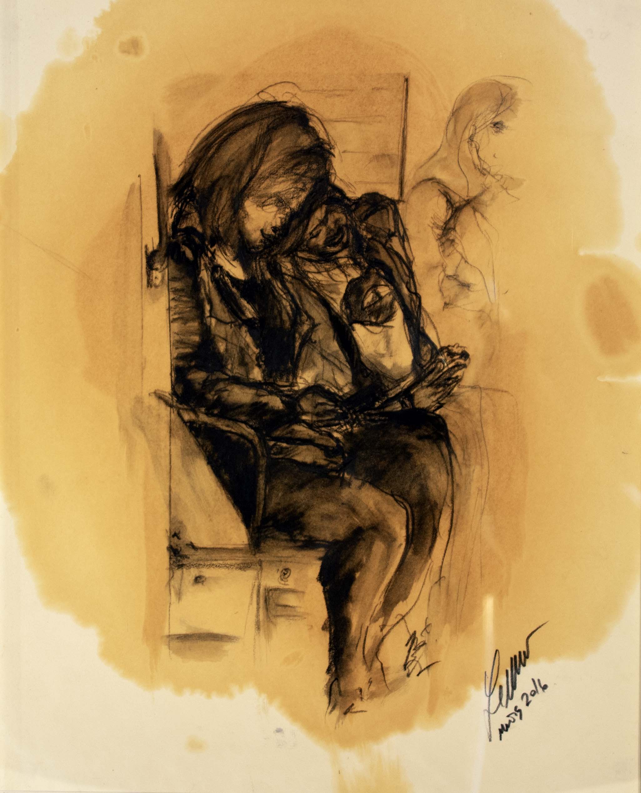 Parella trans — Grafit i oli de llinosa sobre paper